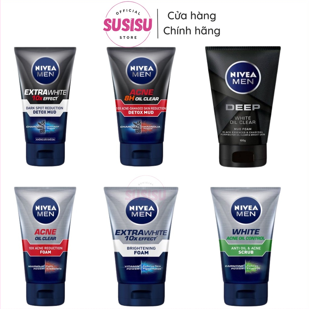 Sữa rửa mặt nam NIVEA Men SRM Nivea men Bright 8H/Extra White/Detox Mud/Deep 100g-Sửa rửa mặt nam giới