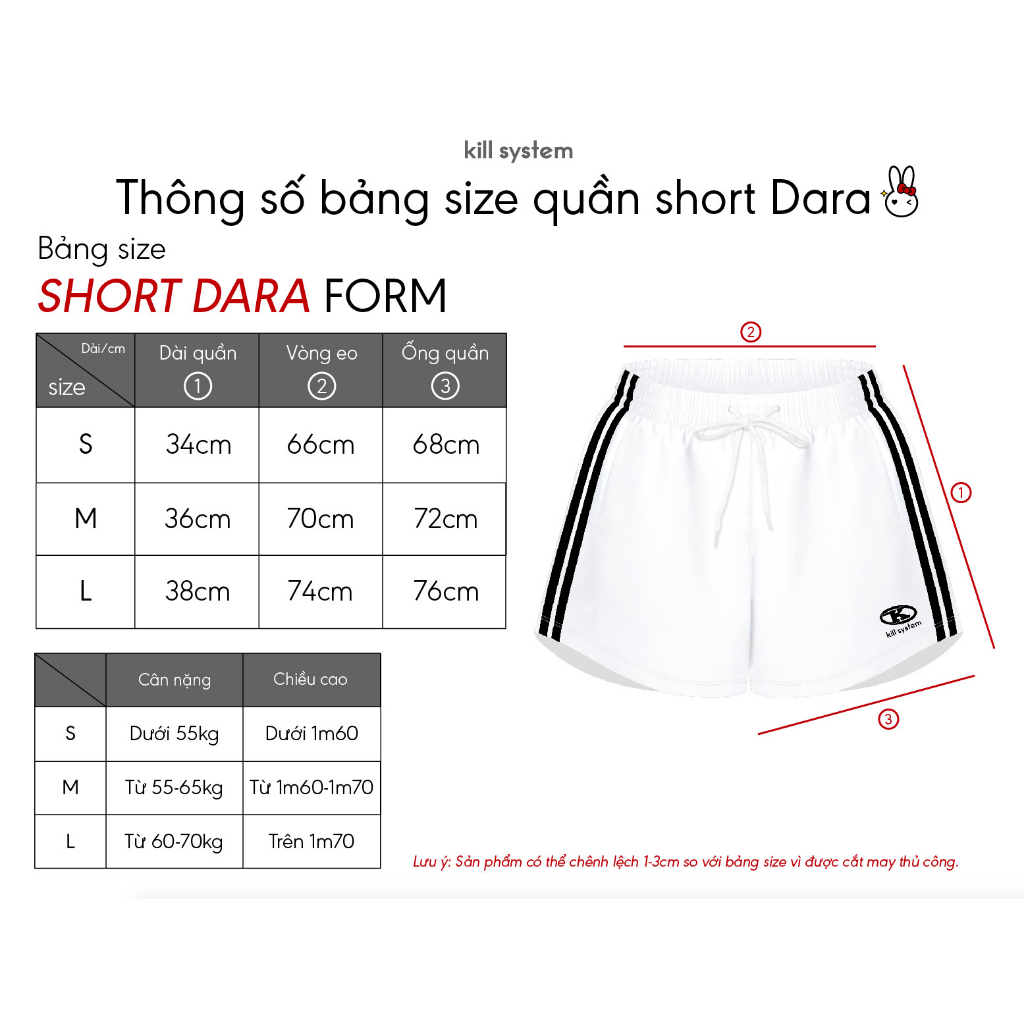 Quần short dù Kill System Dara màu trắng viền đen