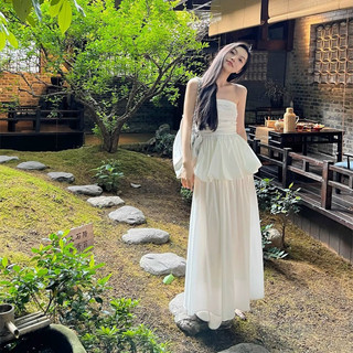 Set áo ống bồng bểnh + chân váy midi tùng xoè 2m