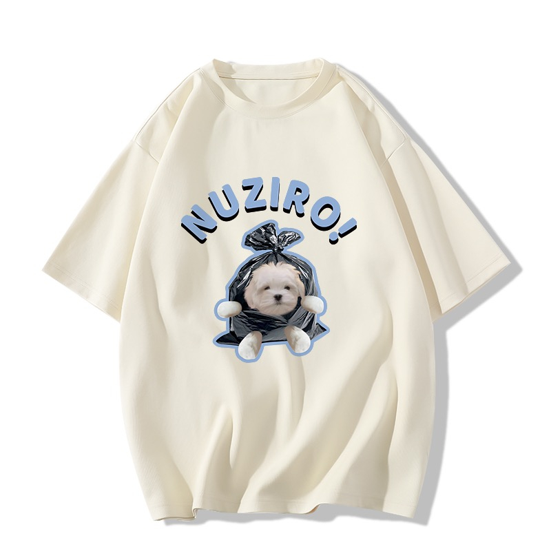 Áo thun GCBV 100% cotton in ngắn tay dáng rộng mẫu chó con thời trang cho nữ