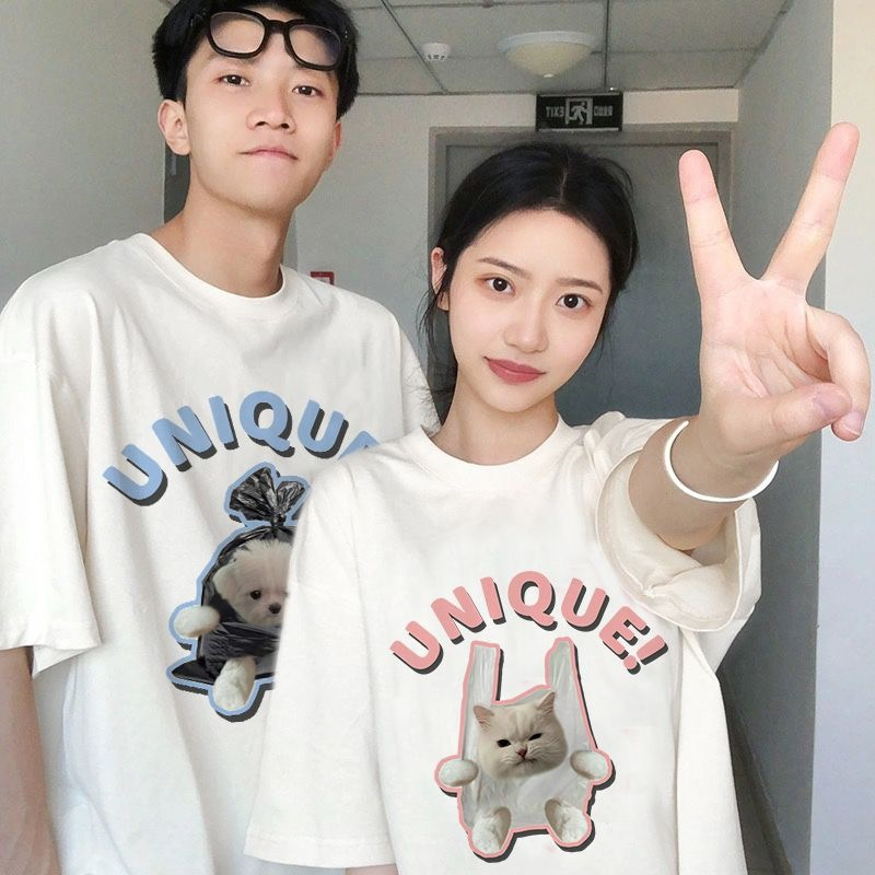 Áo thun GCBV 100% cotton in ngắn tay dáng rộng mẫu chó con thời trang cho nữ