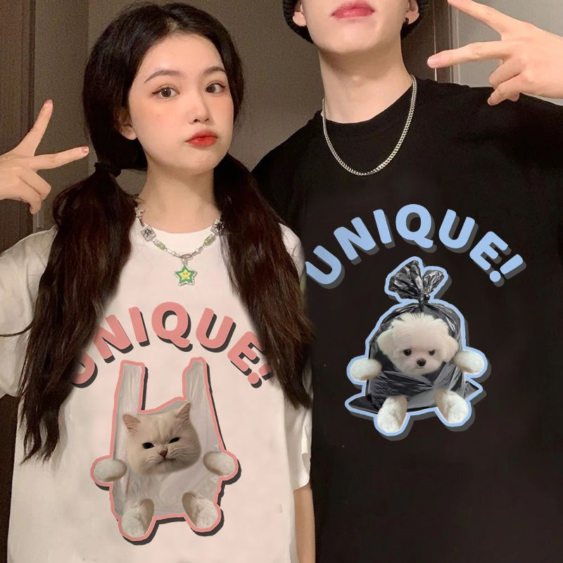 Áo thun GCBV 100% cotton in ngắn tay dáng rộng mẫu chó con thời trang cho nữ