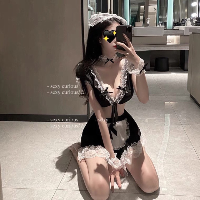 Bộ cosplay hầu gái đính nơ khoét ngực sâu mẫu mới | BigBuy360 - bigbuy360.vn