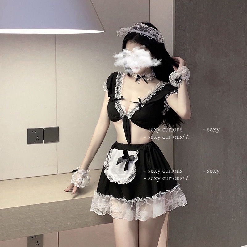 Bộ cosplay hầu gái đính nơ khoét ngực sâu mẫu mới | BigBuy360 - bigbuy360.vn