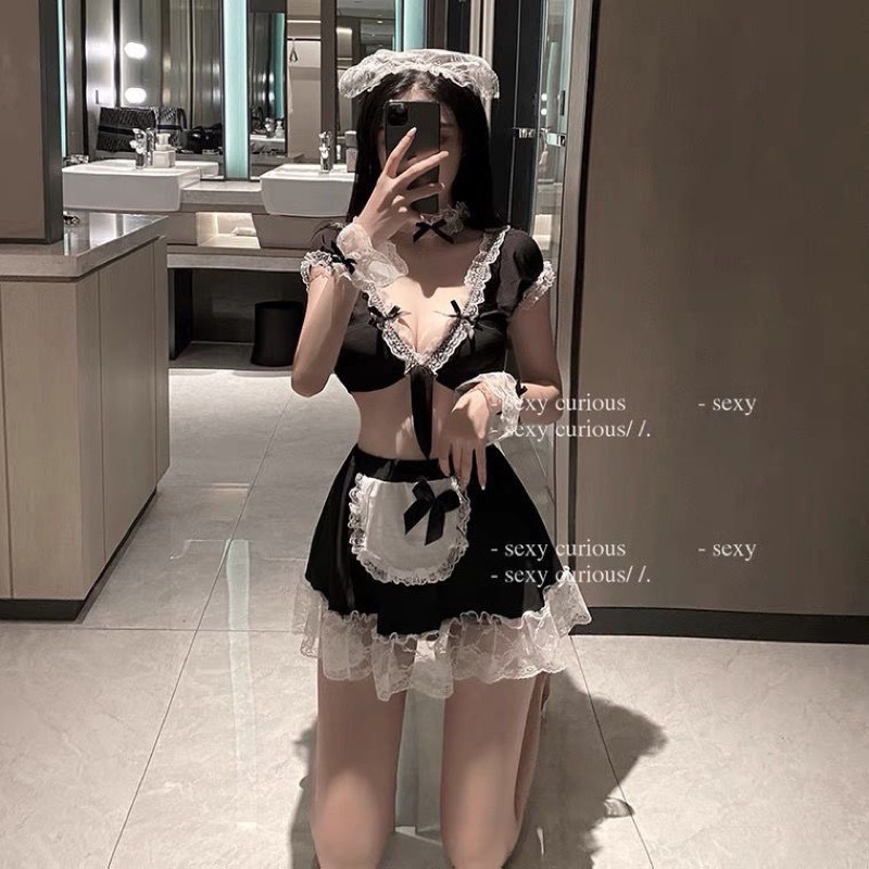 Bộ cosplay hầu gái đính nơ khoét ngực sâu mẫu mới | BigBuy360 - bigbuy360.vn