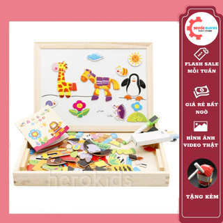 Bộ bảng xếp hình nam châm thông minh 2 mặt, tranh ghép hình gỗ cho bé loại to đẹp nhiều chủ đề - Muối blocks