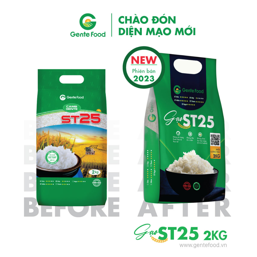 Gạo ST25 Gente Food 2kg - Thơm, Dẻo, Ngon Cơm - Chuẩn ST25