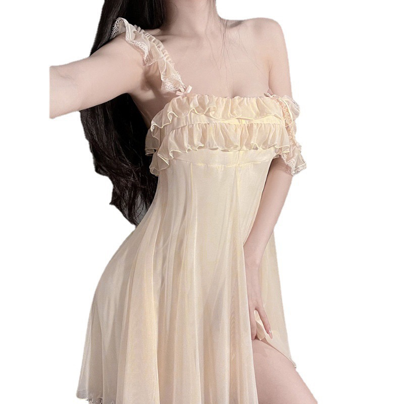 Đầm ngủ hai dây ren voan mềm mát