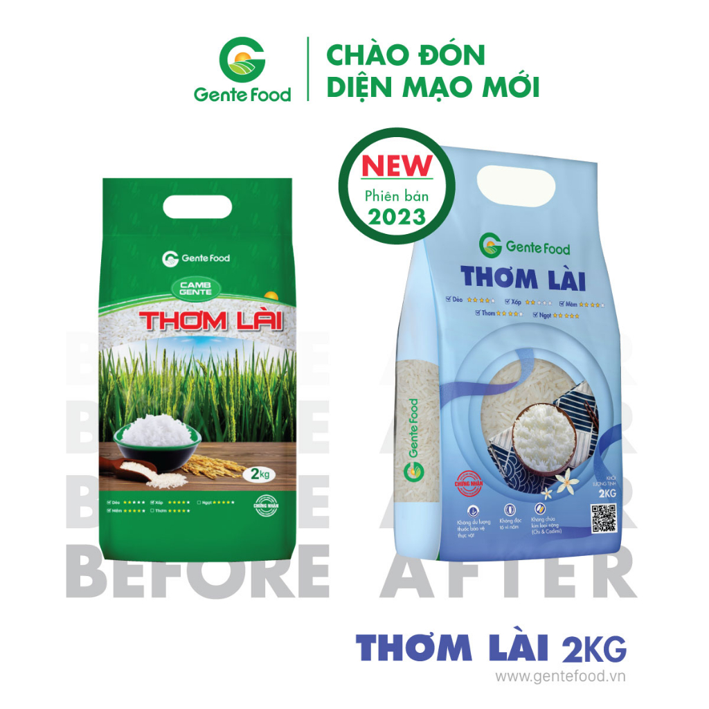 Gạo Thơm Lài Gente Food 2kg - Thơm, Dẻo, Ngon cơm