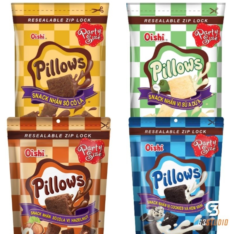 Bánh pillows snack nhân vị sữa dừa/ socola/ vani 85g/ 45g