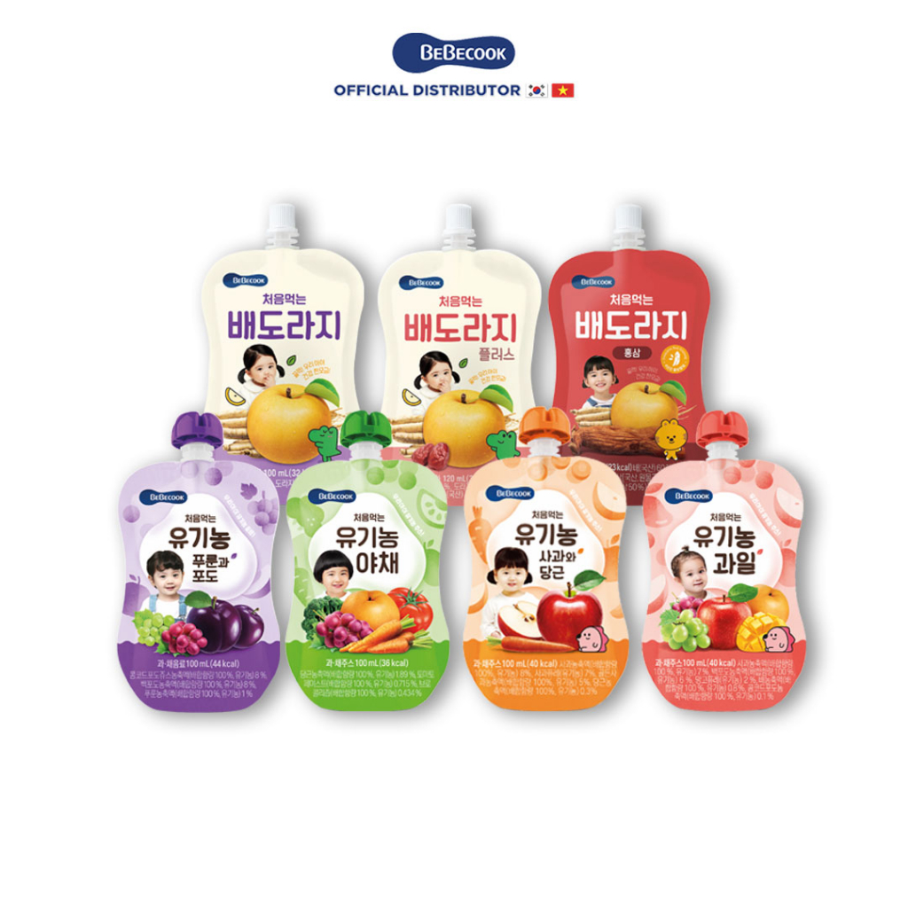 Nước ép trái cây cho bé BeBecook nhiều hương vị dạng túi tiện lợi 100ml