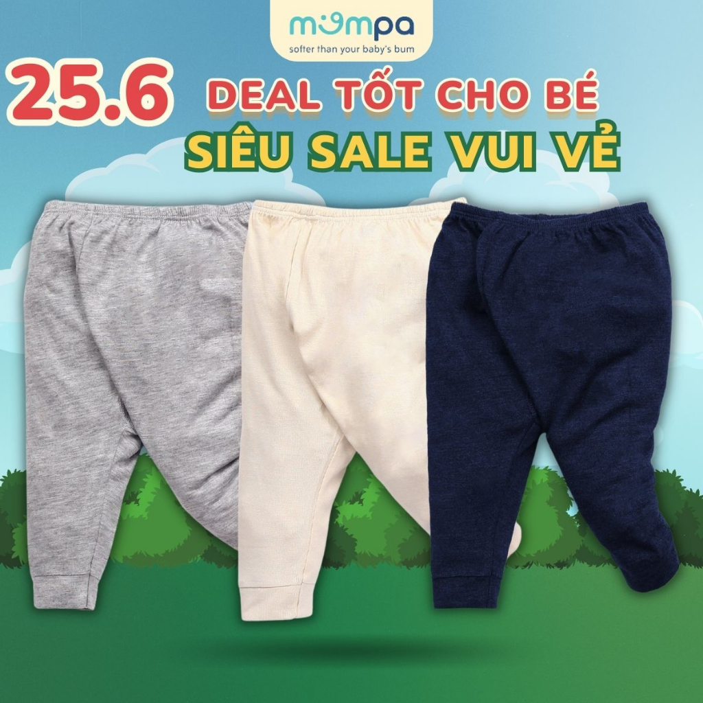 Set 3 quần dài bé trai Mompa 0-24 tháng vải Modal co giãn mềm mại trơn 312