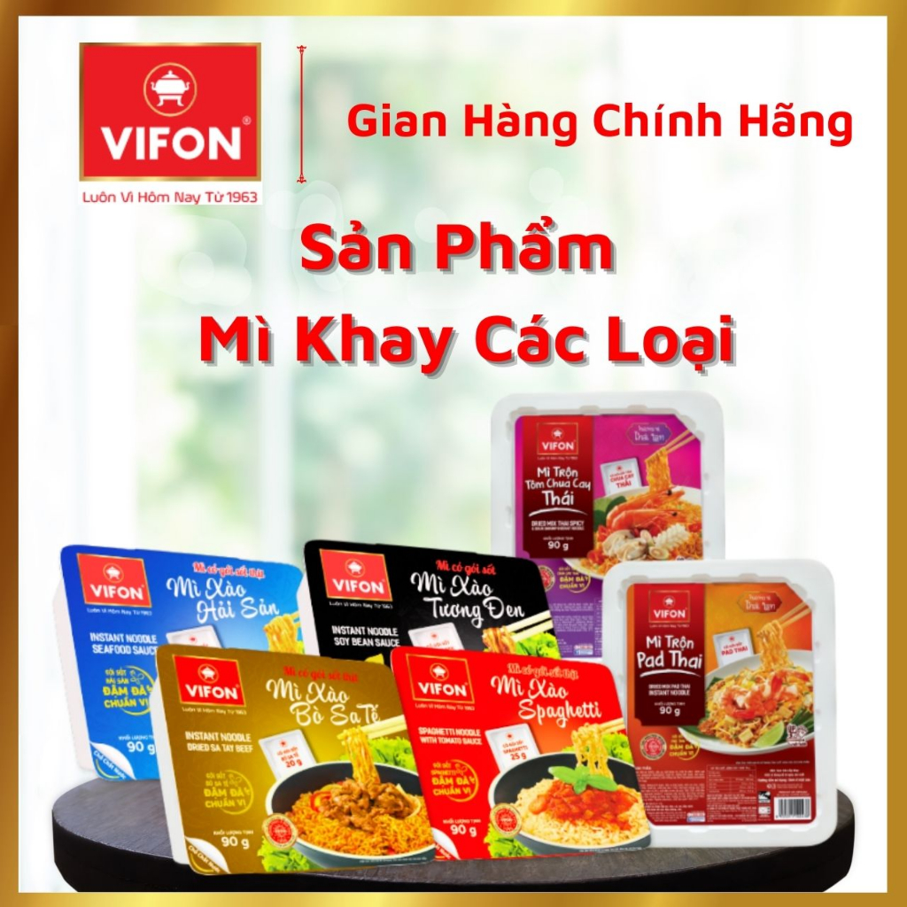 Combo 5 Khay Mì Xào Tương Đen/Bò Xào Sate/Mì Xào Hải Sản/Mì Xào Spaghetti/Mì Trộn Pad Thái/Tôm Chua Cay Thái VIFON 90g