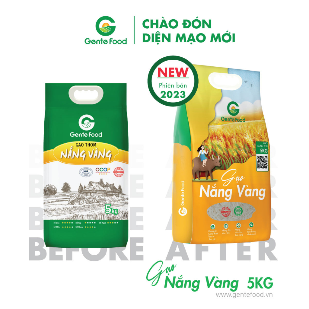 Gạo Nắng Vàng Gente Food 5kg - Thơm, Dẻo, Ngọt Vị, Ngon cơm