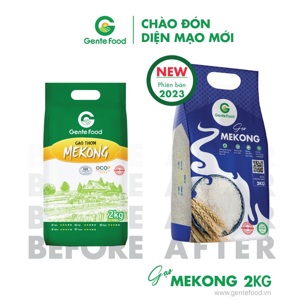 Gạo Mekong Gente Food 2kg - Thơm, Dẻo, Ngọt Vị, Ngon cơm