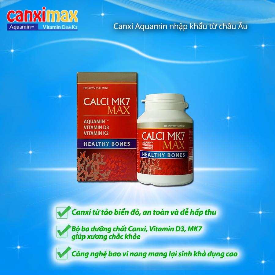 Calci MK7 Max - Viên uống bổ sung canxi tảo đỏ tự nhiên, vitamin D3, MK7 hộp 60 viên