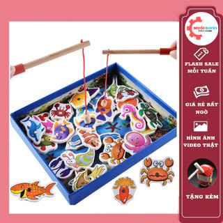 Đồ chơi câu cá bằng gỗ có nam châm 32 con chi tiết cho bé - Muối blocks