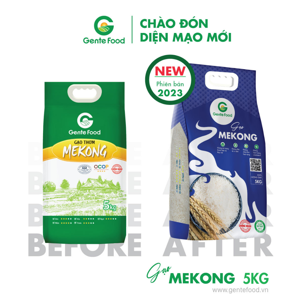 Gạo Mekong Gente Food 5kg - Thơm, Dẻo, Ngọt Vị, Ngon cơm