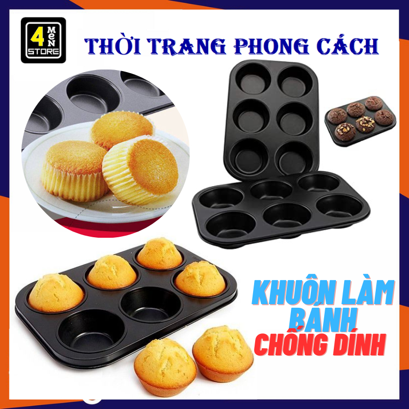 Khuôn Làm Bánh Chống Dính 6 Ô - Khuôn Nướng Làm Bánh Cupcake , Bánh Mì, Bông Lan Chống Dính - Khay Nướng Cupcake Loại To