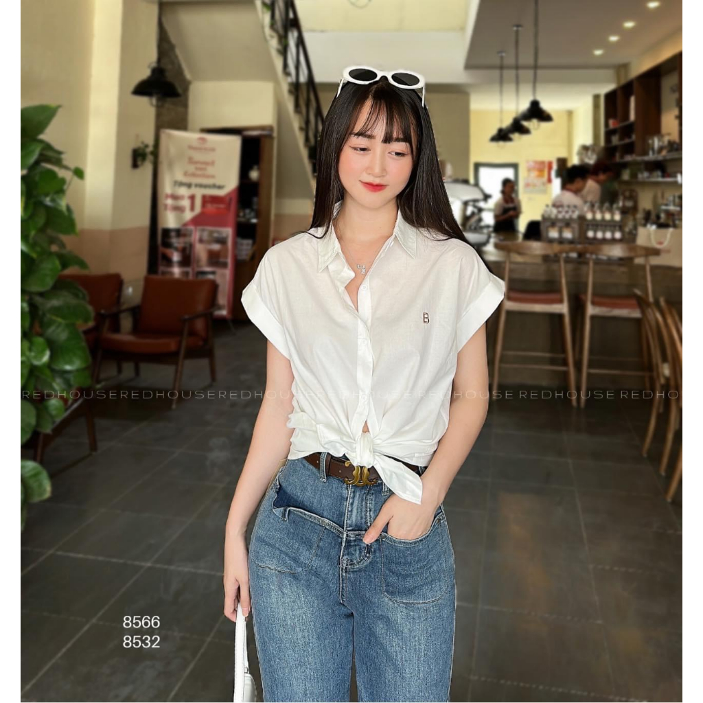 Quần jean suông 2 túi trước kèm đai