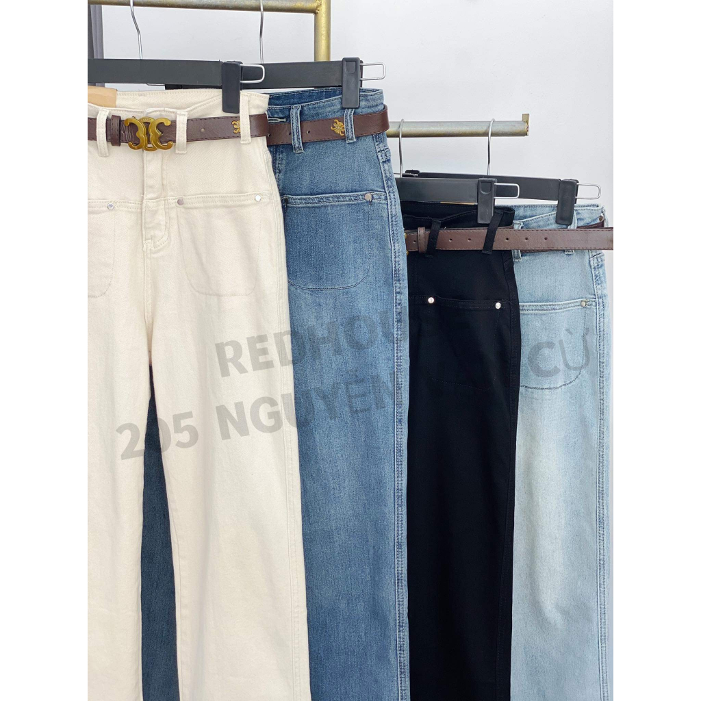 Quần jean suông 2 túi trước kèm đai