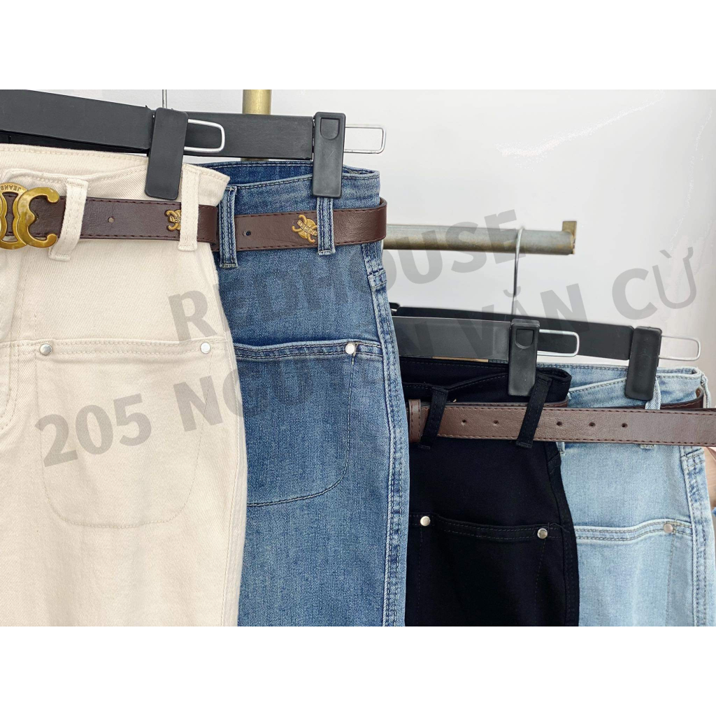 Quần jean suông 2 túi trước kèm đai