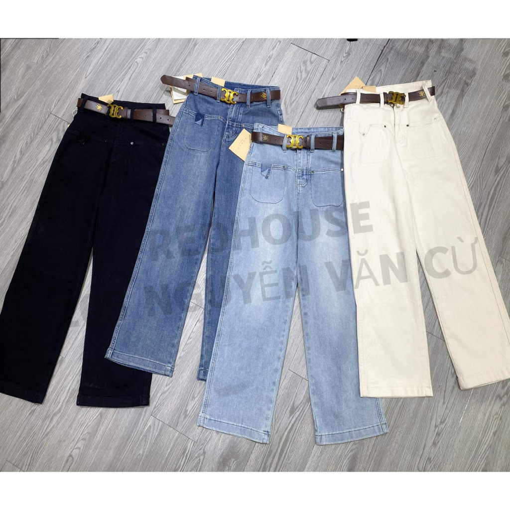 Quần jean suông 2 túi trước kèm đai