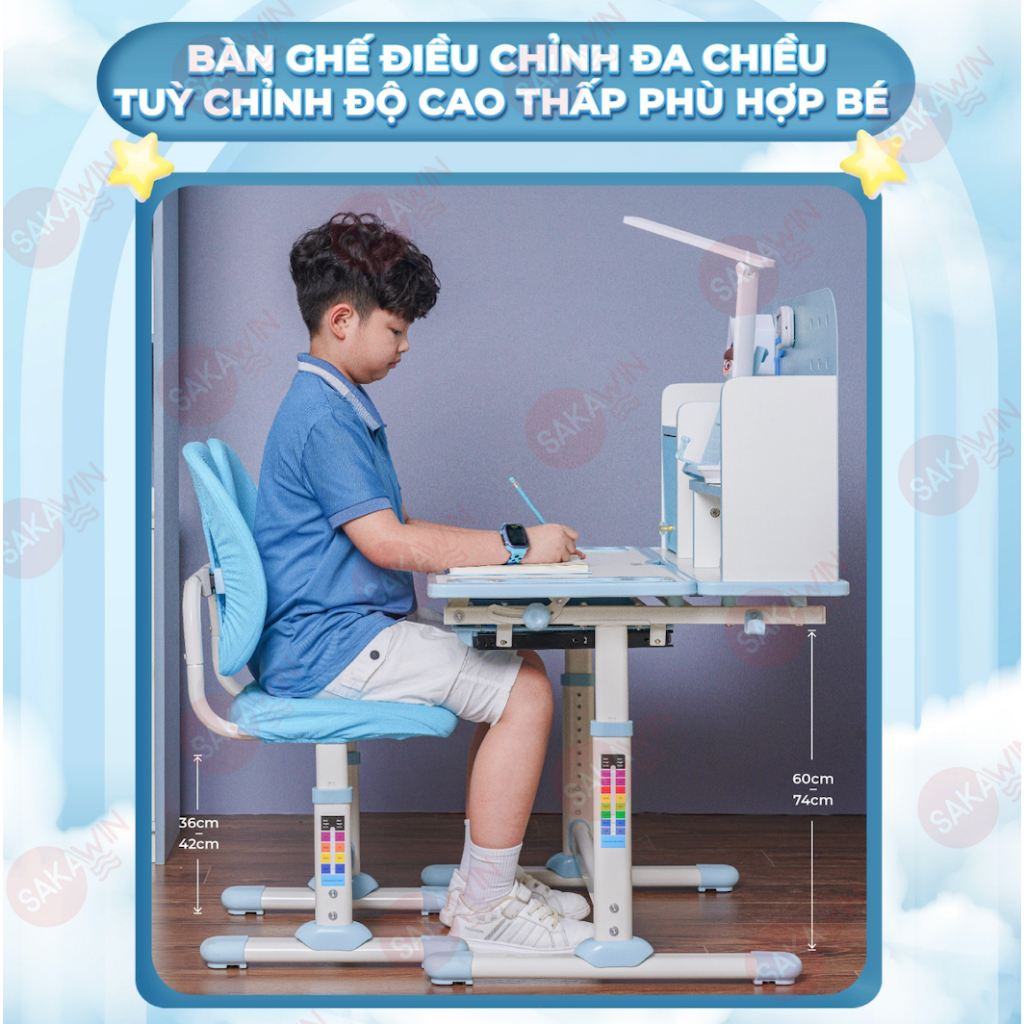 Bàn học kèm giá sách Sakawin A16, Bàn học chống gù chống cận cho bé Điều chỉnh độ cao linh hoạt | BigBuy360 - bigbuy360.vn