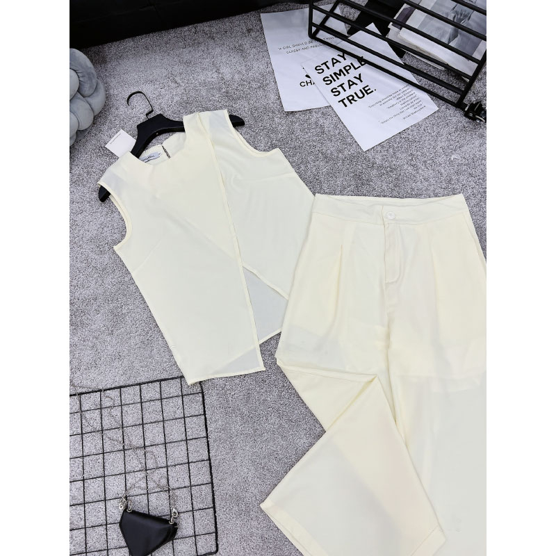 Set Bộ Đồ Nữ Áo Sát Nách Xẻ Tà Mix Quần Xuông Dài Sang Chảnh SB5001 - Lolla Fashion