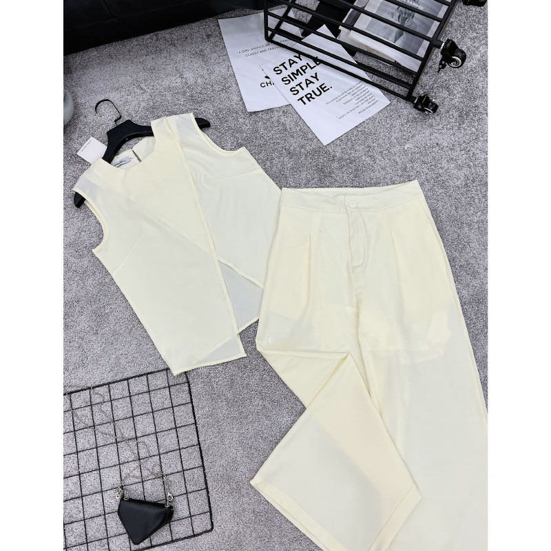 Set Bộ Đồ Nữ Áo Sát Nách Xẻ Tà Mix Quần Xuông Dài Sang Chảnh SB5001 - Lolla Fashion