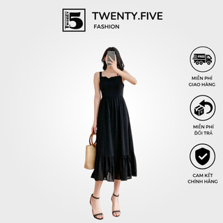 Váy Hai Dây Maxi 2 Tầng Nhún Bèo Ngực TWENTYFIVE A21 - Đầm 2 Dây Dáng Dài Đi Biển, Dã Ngoại, Đi Chơi, Dự Tiệc