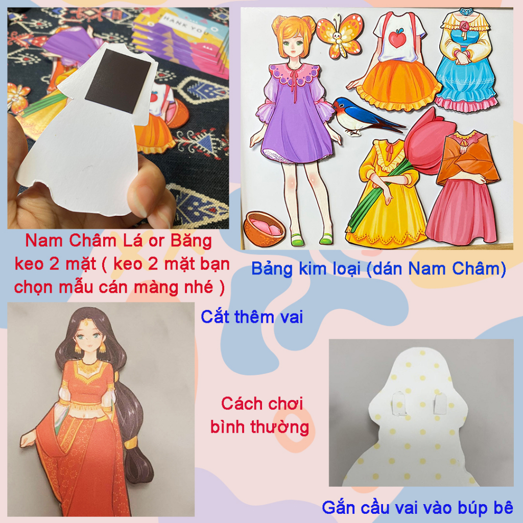 Búp bê giấy thay đồ thủ công phong cách Châu Âu cho bé Combo 4 hình siêu đáng yêu BBG015