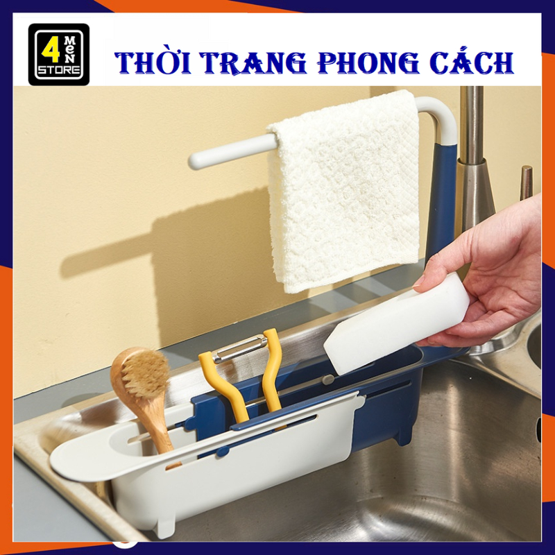 Khay Để Giẻ Rửa Bát - Giá Để Đồ Rửa Chén Gác Bồn Có Khay Lọc Rác Kèm Giá Treo Khăn Thông Minh - Kệ Treo Khăn Đựng Đồ