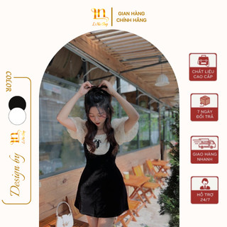 Đầm thiết kế nữ sang chảnh chất nhung dáng xoè chữ A phối ren LINA SHOP