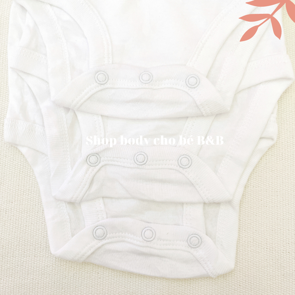 Body chip trắng cộc tay chất cotton xuất dư cho bé sơ sinh, bé trai bé gái từ 3 đến 24 tháng