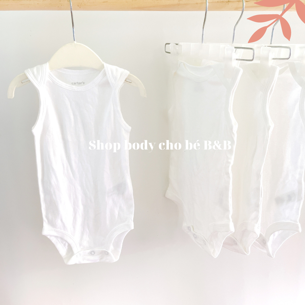 Body chip trắng trơn ba lỗ chất cotton xuất dư cho bé từ 3 đến 24 tháng
