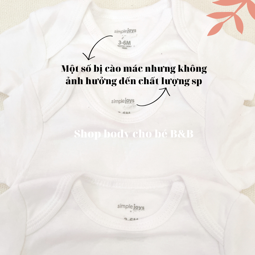 Body chip trắng cộc tay chất cotton xuất dư cho bé sơ sinh, bé trai bé gái từ 3 đến 24 tháng