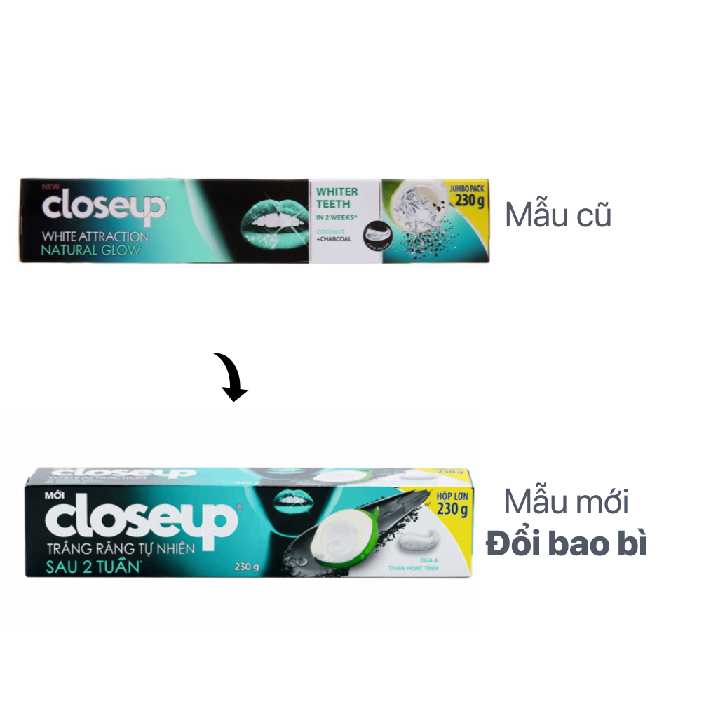 Kem Đánh Răng Close Up Detox Trắng Sáng với Dừa & Than Hoạt Tính 230g