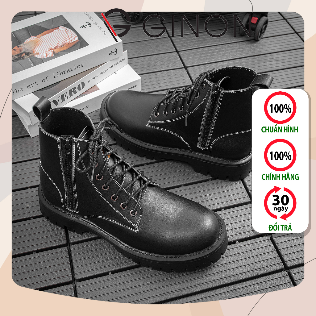 Giày Combat Boots Nam Zip Boots Cổ Cao Chất Da Bò Đẹp Cao Cấp,Đế Khâu Chắc Chắn, Tăng Chiều Cao 5cm G610-Đ