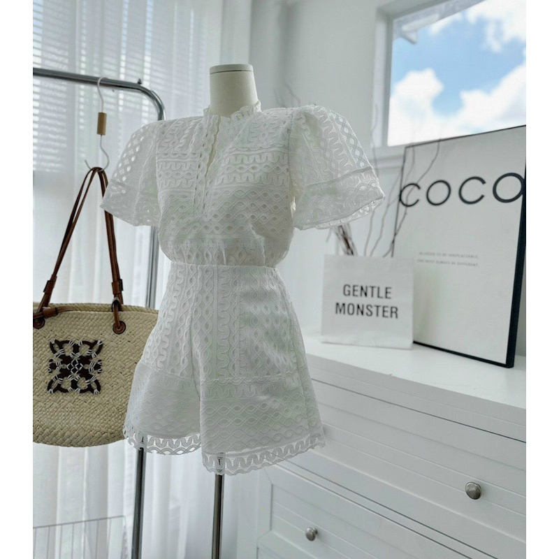 SET ÁO REN TRẮNG TAY PHỒNG SHORT