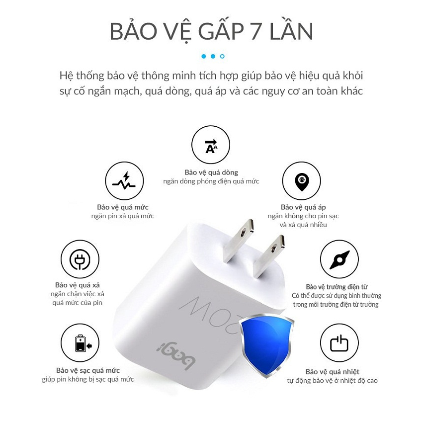 Combo sạc nhanh chính hãng BAGI cho iphone củ sạc 20W CB-PD20i dây Type c ra Lightning Bảo hành 1 ĐỔI 1 trong 12 tháng