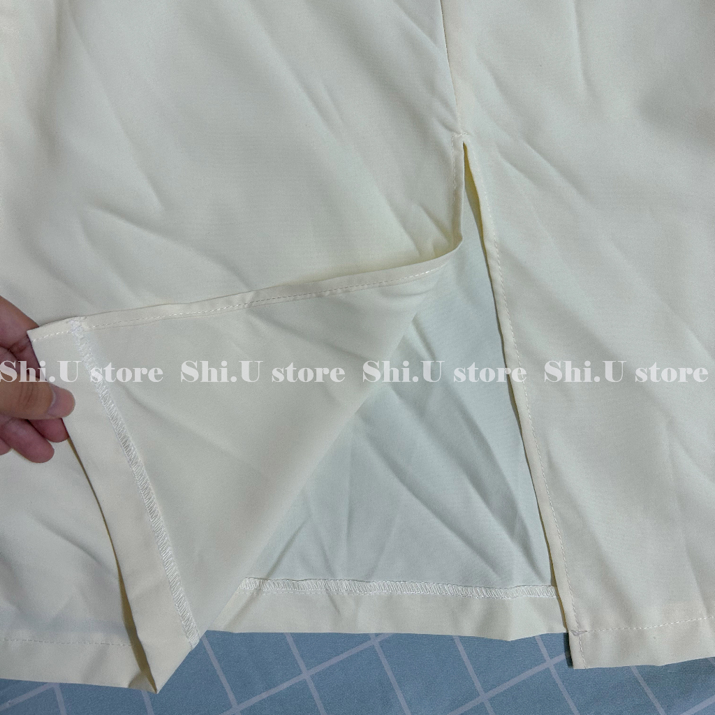 Váy 2 dây bản to xếp ly ngực dáng suông dài chun lưng có xẻ tà chất thô mềm siêu xinh