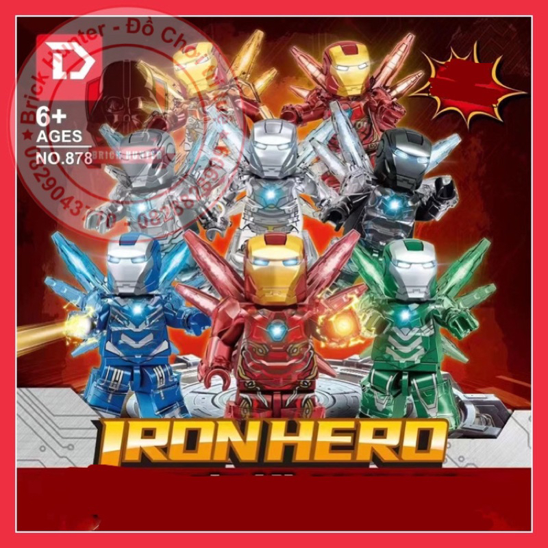 D878 Marvel super heroes bộ 8 minifigures mô hình lắp ráp nhân vật ironman - người sắt có giáp và cánh