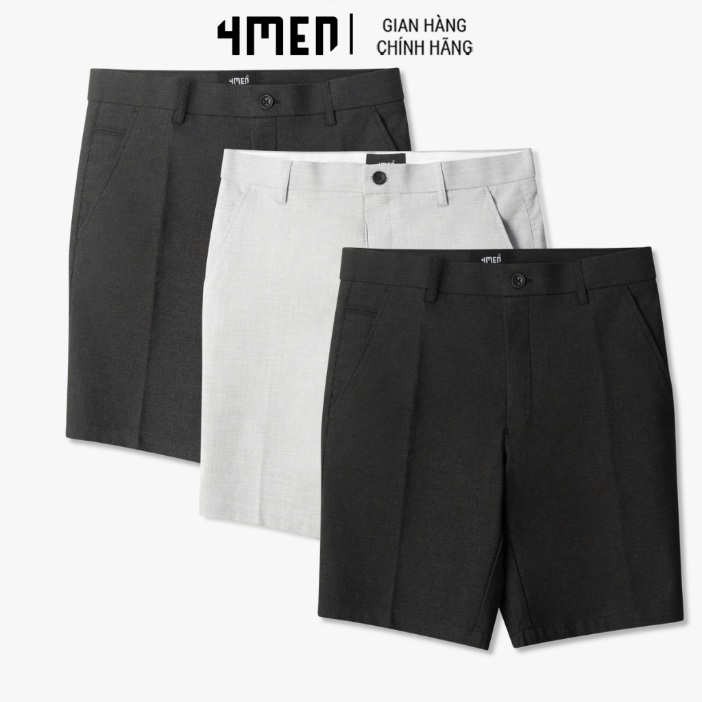 Quần Short Nam Trơn Túi Xéo Basic Form Regular 4MEN QS048 khóa kéo, nút tiện dụng, túi sâu, vải mềm co giãn, thấm mồ hôi