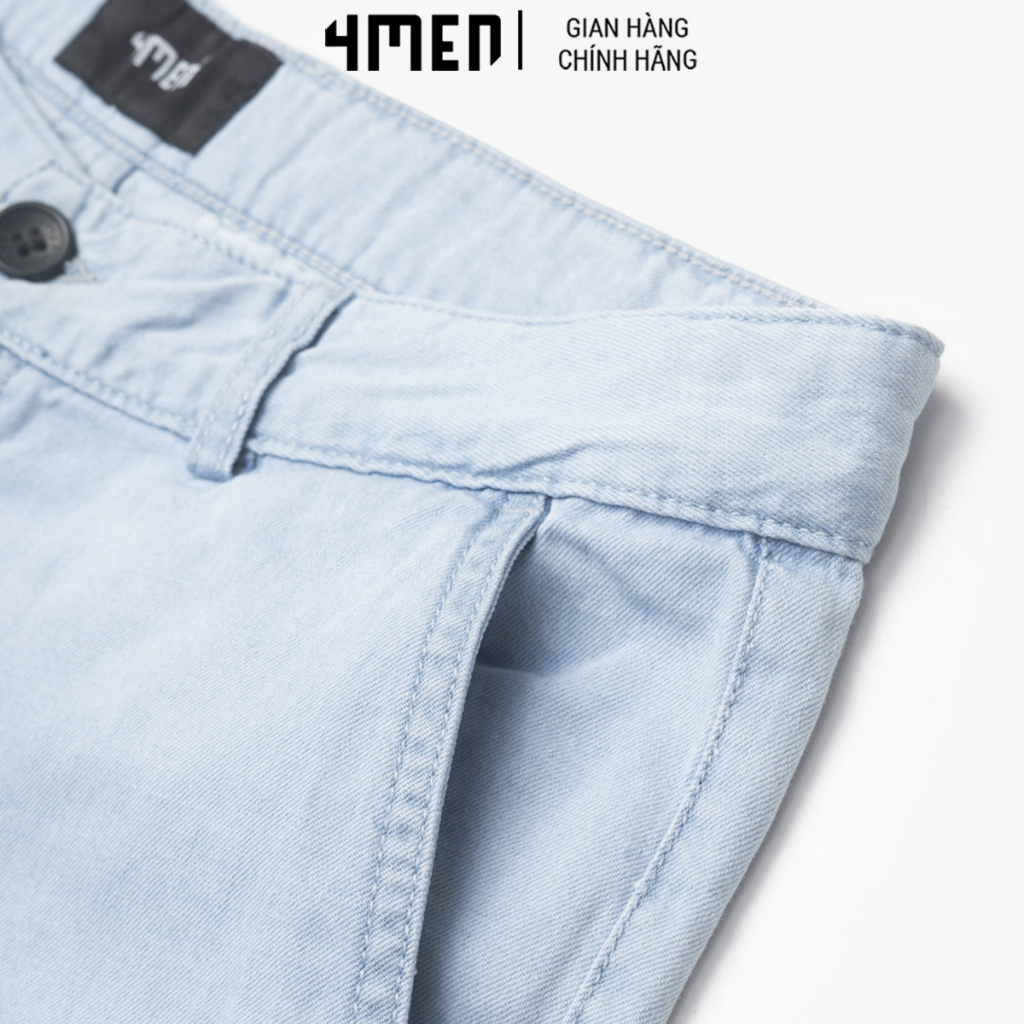 Quần Short Denim Túi Tam Giác Phom Regular 4MEN QS044 đùi nam cá tính, trẻ trung, vải dày dặn, mềm, co giãn, thấm mồ hôi