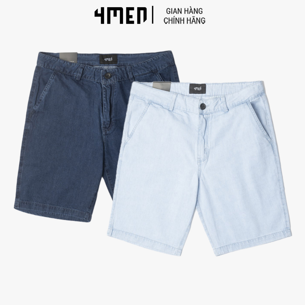 Quần Short Denim Túi Tam Giác Phom Regular 4MEN QS044 đùi nam cá tính, trẻ trung, vải dày dặn, mềm, co giãn, thấm mồ hôi