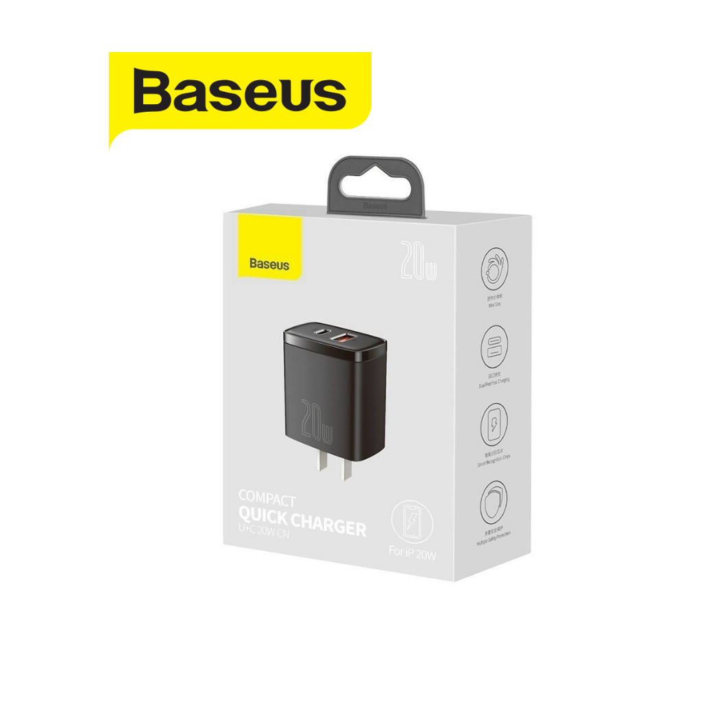 Củ sạc nhanh PD20W Baseus Compact Quick Charger 1 cổng USB + 1 Type C , QC 3.0,nhỏ gọn tiện lợi, chân dẹt