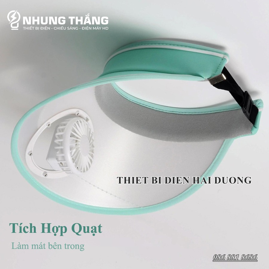 Mũ Cói Rộng Vành Nửa Đầu - Che Nắng,Chống Tia Uv Jussy Fashion - Gắn Quạt Tích Điện Làm Mát - 3 Tốc Độ Gió