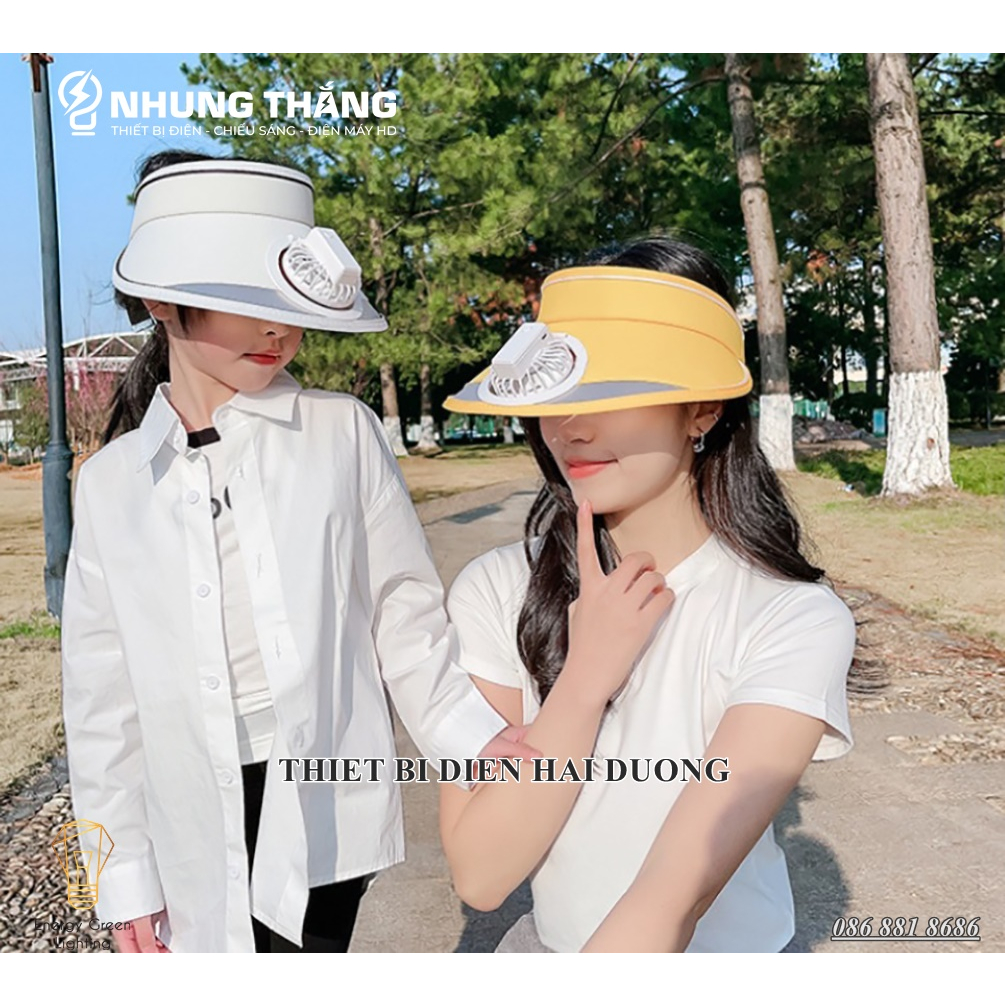 Mũ Cói Rộng Vành Nửa Đầu - Che Nắng,Chống Tia Uv Jussy Fashion - Gắn Quạt Tích Điện Làm Mát - 3 Tốc Độ Gió
