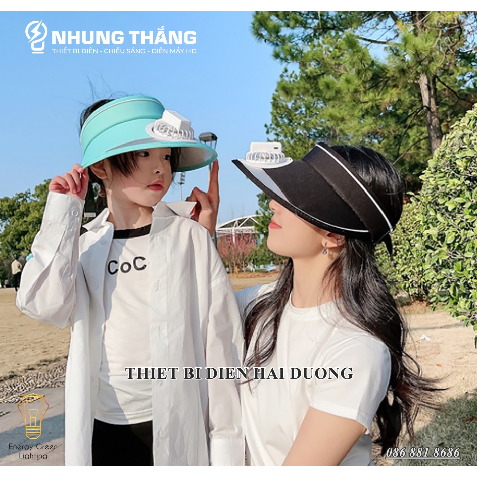 Mũ Cói Rộng Vành Nửa Đầu - Che Nắng,Chống Tia Uv Jussy Fashion - Gắn Quạt Tích Điện Làm Mát - 3 Tốc Độ Gió
